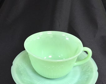 Cup (2 3/8) and Saucer (6 1/8) from Anchor Hocking's "Alice Jafe Ite" Pattern