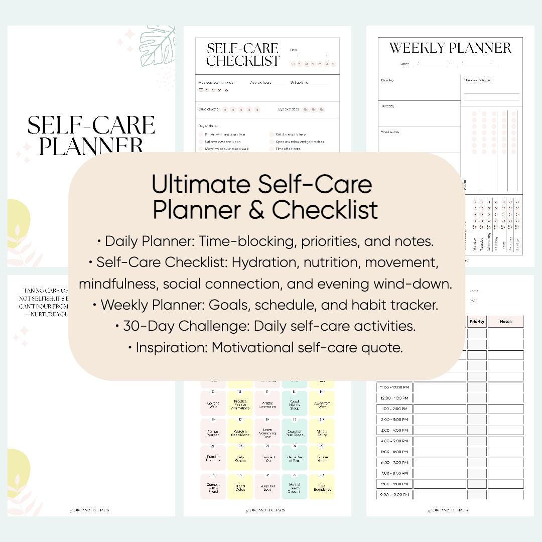 Editable Self-care Planner | Canva Template | Printable Wellness ...