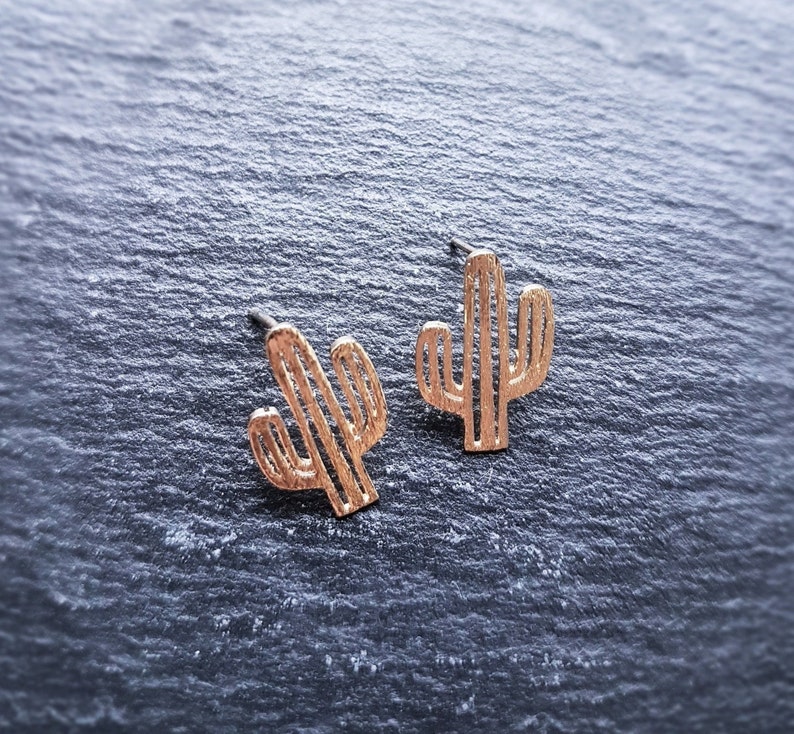 Minimalist Earrings Packed in a Teabag Cactus Stud Earrings Gold Cactus Small Cactus Earrings Cactus Dainty Earrings Gold Cactus Studs