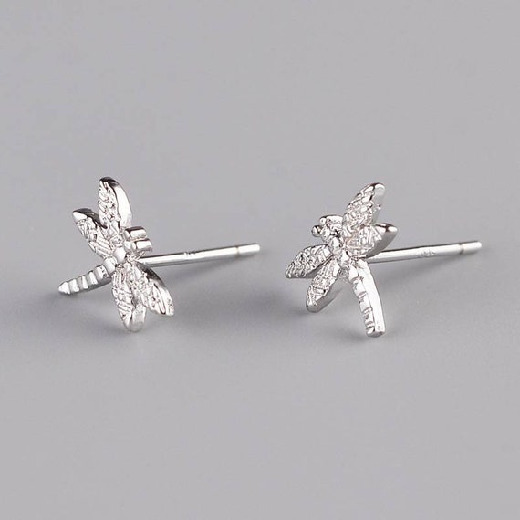 Small Dragonfly Post Stud Earrings with Clear Crystal Accents Sterling Silver Small Dragonfly Post Stud Earrings with Clear Crystal Accents Sterling Silver