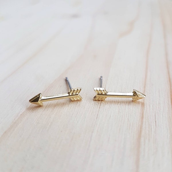 Tiny Arrow Studs Earrings, Gold Plated Arrow Studs, Dainty Arrow Gold Plated Earrings, Minimalist Earrings, Valentine's Gift, Gift Ready