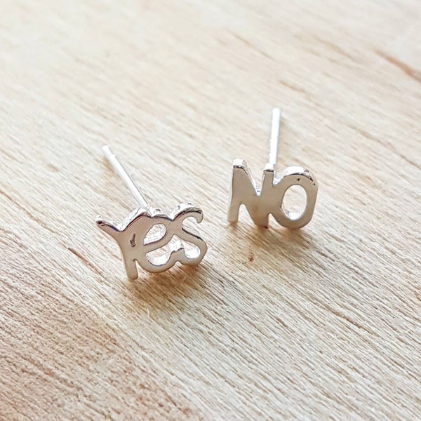 Yes No Tiny Stud Earrings, Silver Tiny Studs, Yes No Studs, Minimalist Silver Earrings, Packed in a Teabag,Cute Earrings,Discount Code,Promo