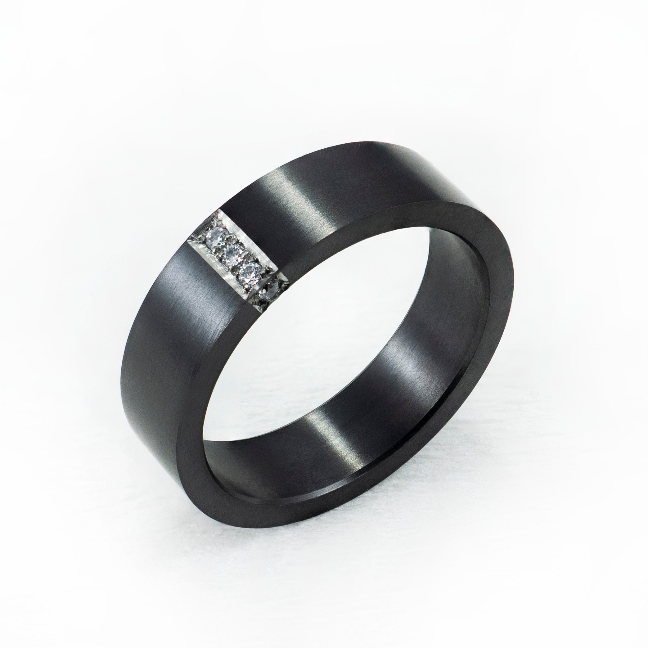 Black zirconium ring Diamonds Made to order Etsy