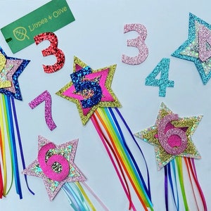 Shooting star birthday badge - customise - sparkly star - pink - blue - rainbow - gold - silver - boys birthday badge - girls birthday badge