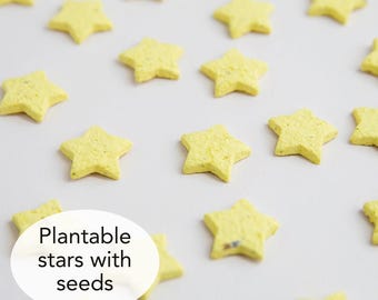 Bombe di semi di carta a forma di stella con fiori selvatici gialli: bomboniere ecologiche per feste