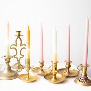 Vintage Brass Candlesticks Set of 7, Wedding Candles Centerpiece, Boho Wedding Candles Decor, Wedding Candle Holder, Taper Candle Holder