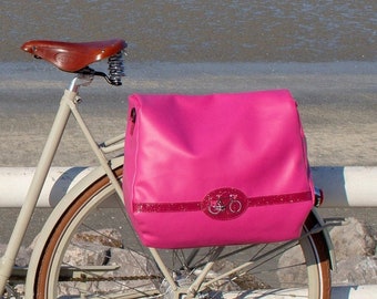 Sacoche vélo porte-bagage arrière imperméable de couleur rose