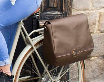 Sacoche vélo porte-bagage arrière imperméable de couleur Marron