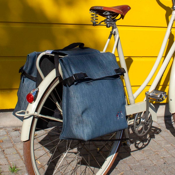 Sacoche velo double porte-bagage arrière,  étanche en toile Denim