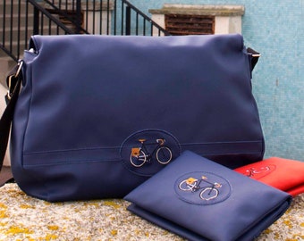 Besace vélo porté-épaule pour femme et sac de ville imperméable de couleur bleu