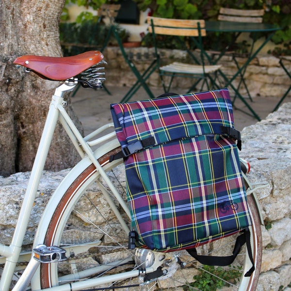 Sacoche vélo/sac à dos unisexe étanche pour cyclistes de couleur Ecossais Vert/Bleu