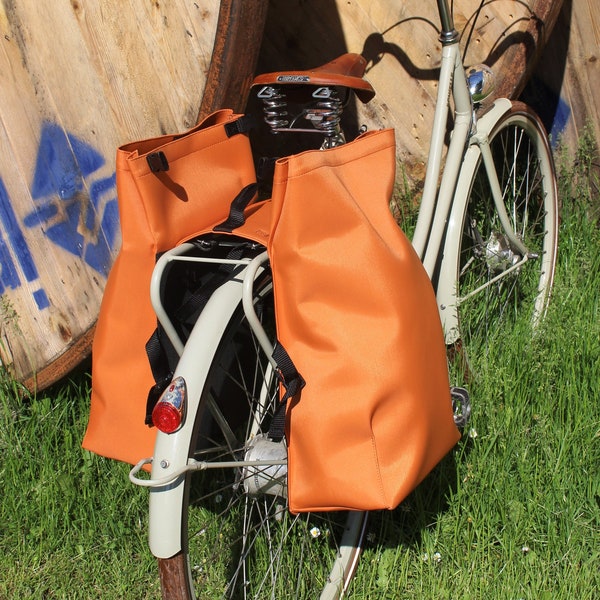 Sacoche velo double porte-bagage arrière, étanche en toile nylon Orange Cuivrée