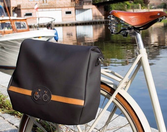 Sacoche vélo pour porte-bagage arrière et sac vélo imperméable de couleur Noir et marron