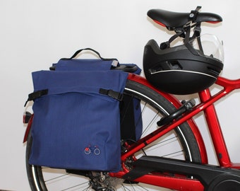 Sacoche velo double porte-bagage arrière,  étanche en canvas Bleu