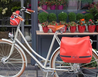 Waterproof Cycle bag and shopping pannier in red and black