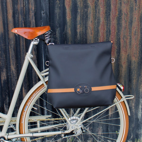 Wasserdichte Damen Fahrradtasche mit Schultergurt, schwarz gefärbte Packtasche