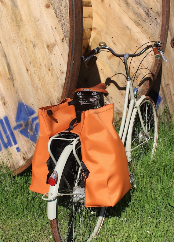 Sacoche velo double porte-bagage arrière, étanche en toile nylon Orange  Cuivrée -  France