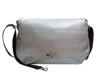 Besace vélo porté-épaule pour femme et sac de ville imperméable de couleur gris clair pailleté