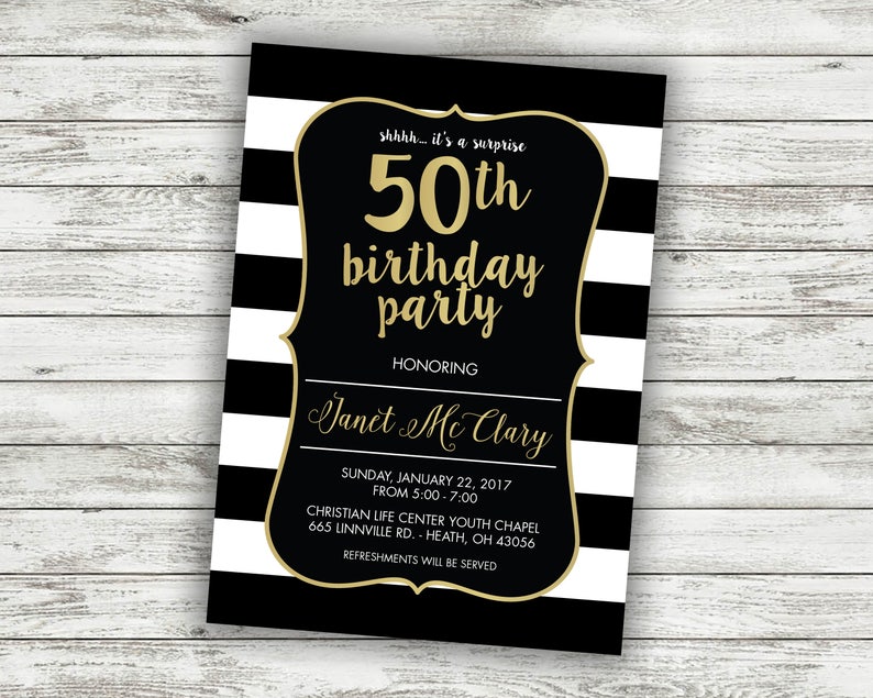 50th Birthday Party Invitation 50th Invite Card Turning 50 Etsy