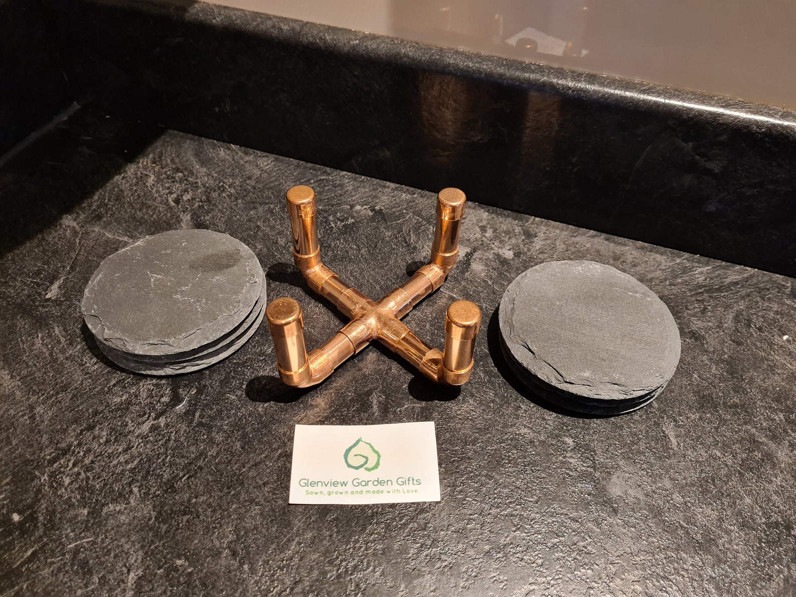 Handmade Copper Pipe and Slate Coaster Set Etsy