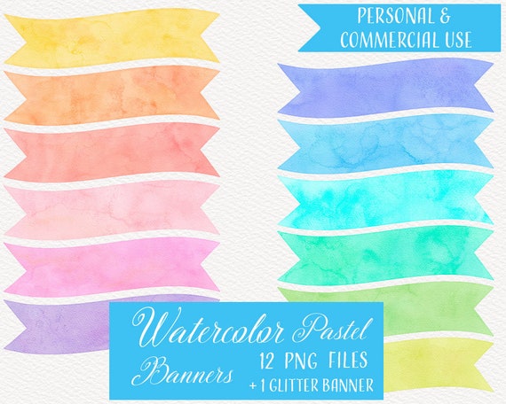 Vask vinduer sæt ind Peru Watercolor Pastel and Glitter Banner Clipart Watercolor - Etsy