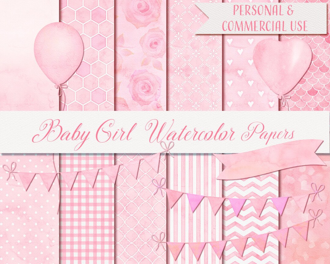 Baby Girl Watercolor Digital Paper, 12 Papers 12" X 12", Baby Girl ...