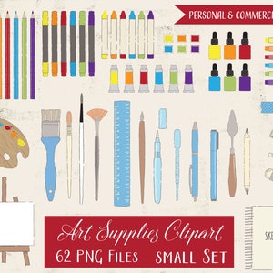 kunstbenodigdheden clipart, schilderij clipart, clipart kunst graphics, penseel clipart, potloden clipart, hand getrokken, terug naar school, kleine set