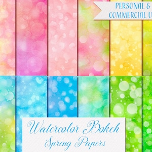 Watercolor Bokeh Spring Paper, Watercolor Paper, Pastel Watercolor Backgrounds, Bokeh Texture, Watercolor Digital Paper