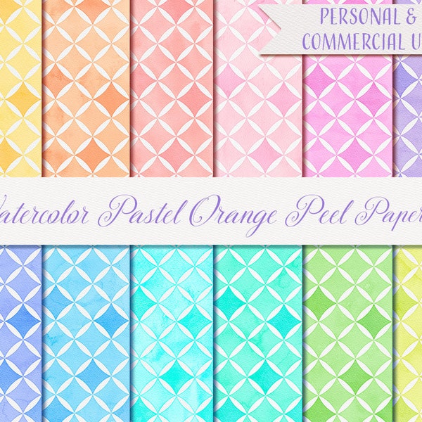 Watercolor Digital Paper, Watercolor Pastel Orange Peel Papers, 12 Digital Paper 12" x 12", Orange Peel Pattern, Pastel Printable Papers