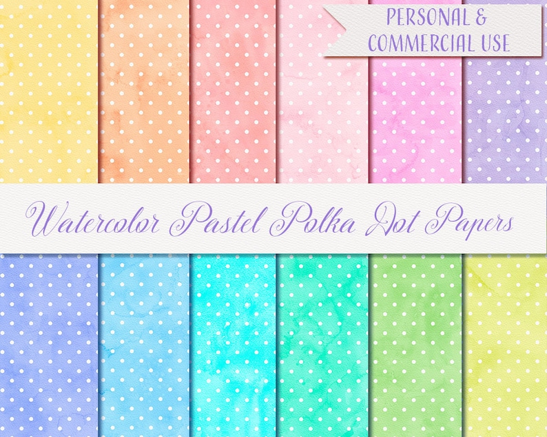 Watercolor Digital Paper Watercolor Pastel Polka Dot Papers Etsy UK