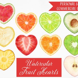 Aquarelle Fruit Clipart, Cœurs de Fruits, Aquarelle Avocat, Aquarelle Orange, Aquarelle Fraise, Aquarelle Melon, PNG