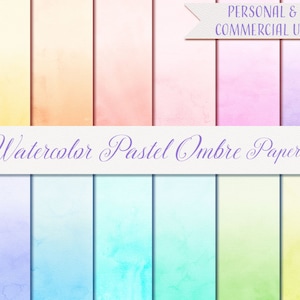 Watercolor Digital Paper, Watercolor Pastel Ombre Papers, 12 Digital Papers 12"x 12", Watercolor Ombre Background