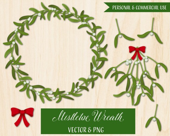 Mistletoe Clipart Christmas Wreath Clipart Holiday Clipart Etsy