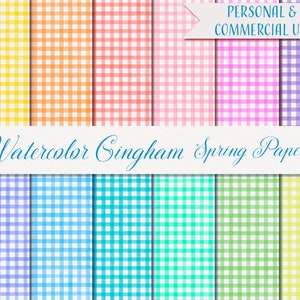 Digitales Aquarellpapier, sofortiger Download, 12 Papiere, 12 "x 12", Aquarell Gingham Frühlingspapier, Pastellpapier zum Ausdrucken