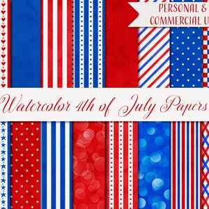 Watercolor 4th of July Digital Paper Pack, Instant Downdload, 16 Papers, 12&quot; x 12&quot;, Watercolor Patriotic Paper Pack, Patriotic Digital Paper