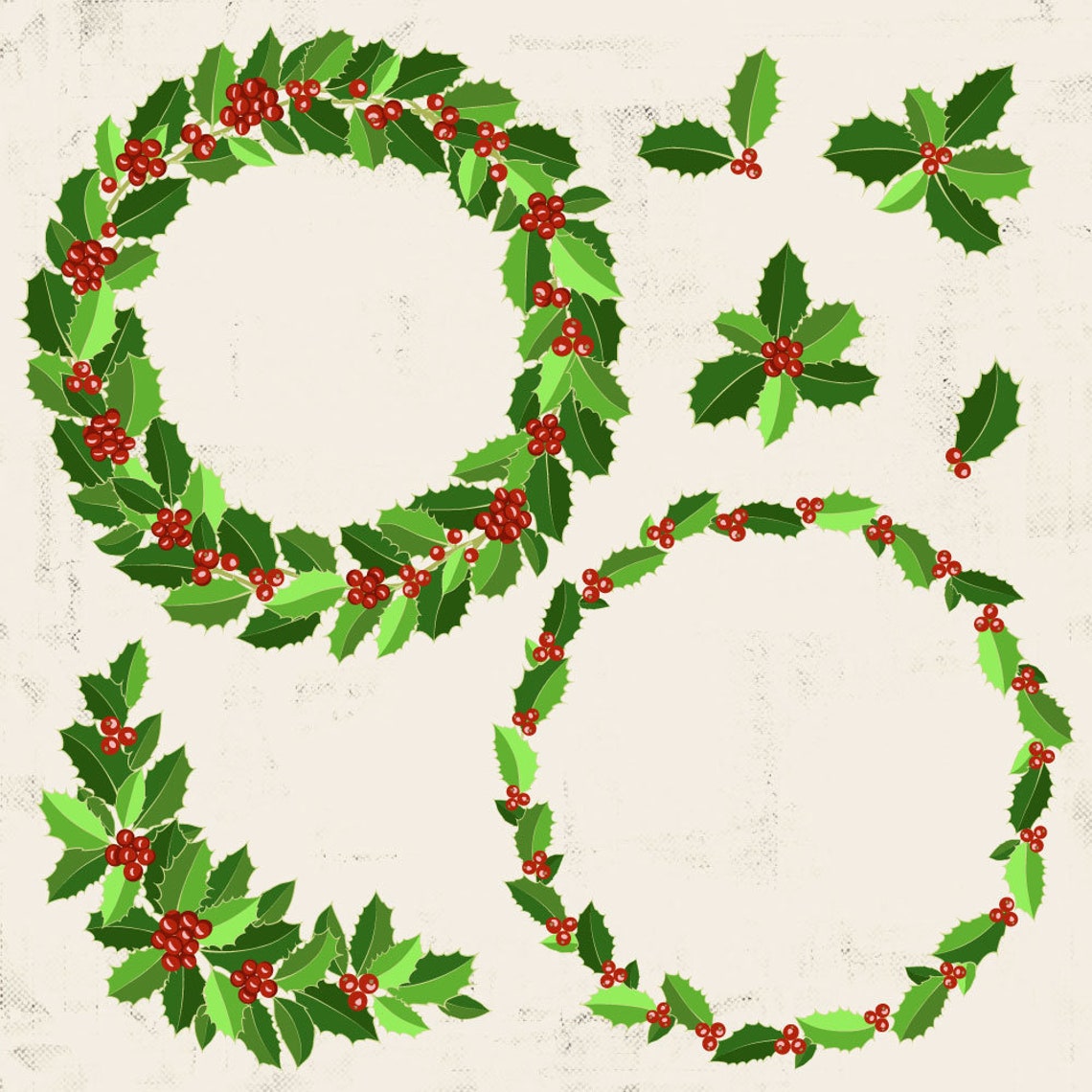 Christmas Wreath Clipart, Holly Wreath Clipart, Christmas Clipart ...