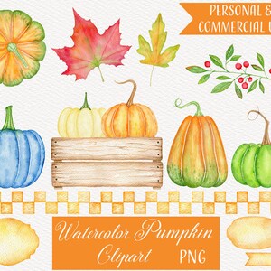 Watercolor Pumpkin Clipart Set, Fall Watercolor Clipart, Watercolor Autumn Clipart, Fall PNG, Handpainted Watercolor