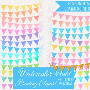 Aquarell Pastell und Glitter Bunting Clipart, 27 PNG Dateien, Sofort Download, Aquarell Bunting Clipart, Bunting Clipart, Glitter Bunting