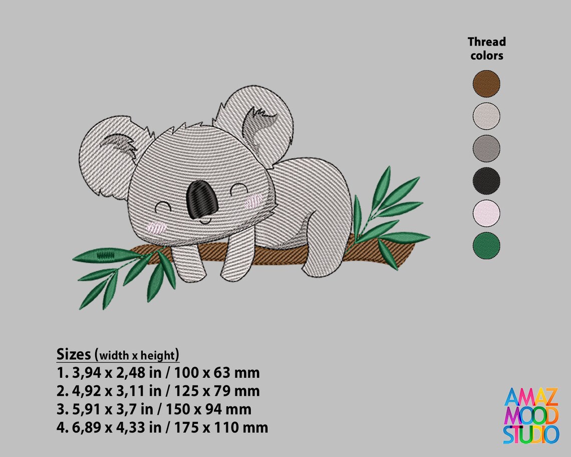Sleeping Koala Machine Embroidery Design | Etsy