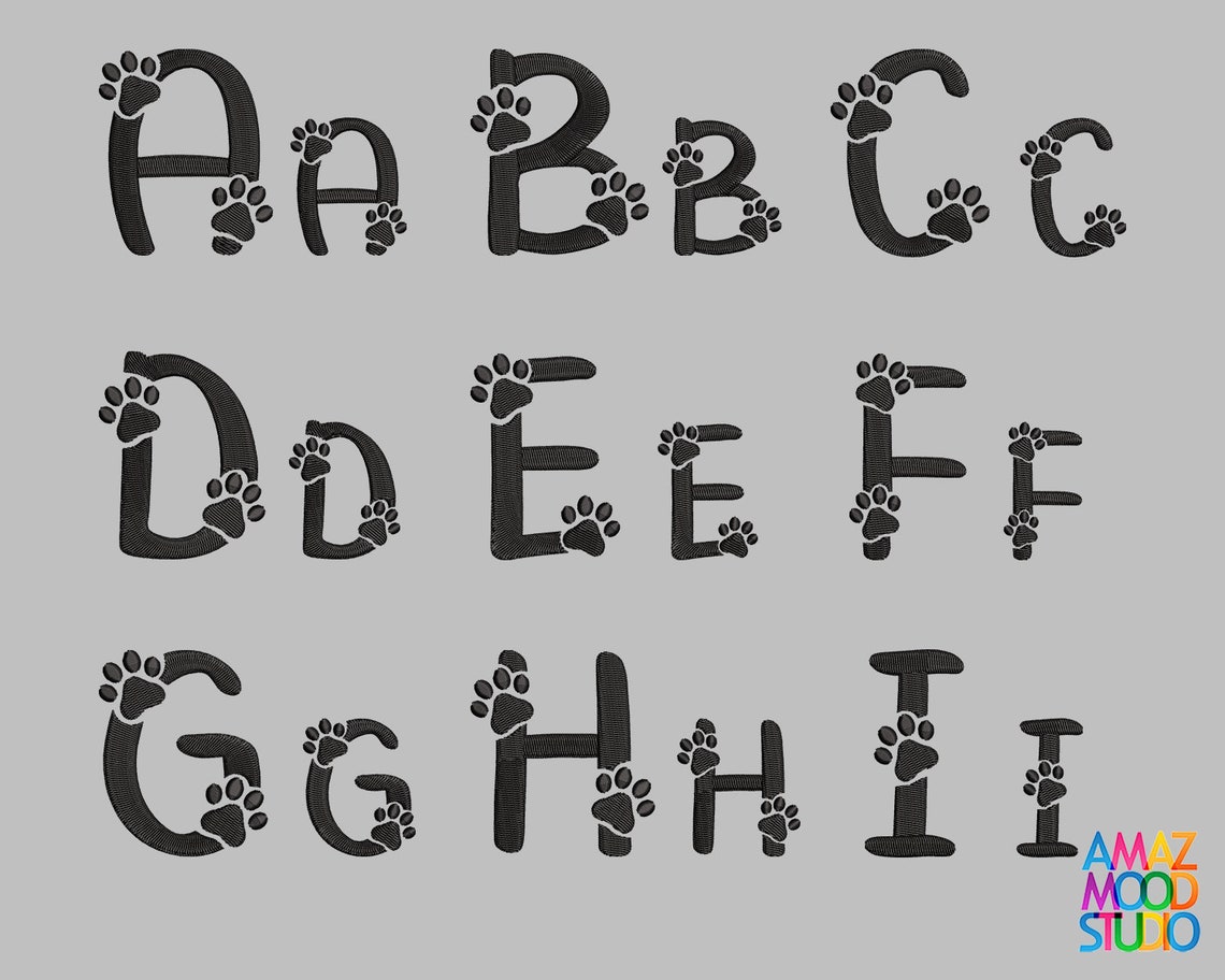 Alphabet With Paws Cat Dog Monogram Font Machine Embroidery | Etsy