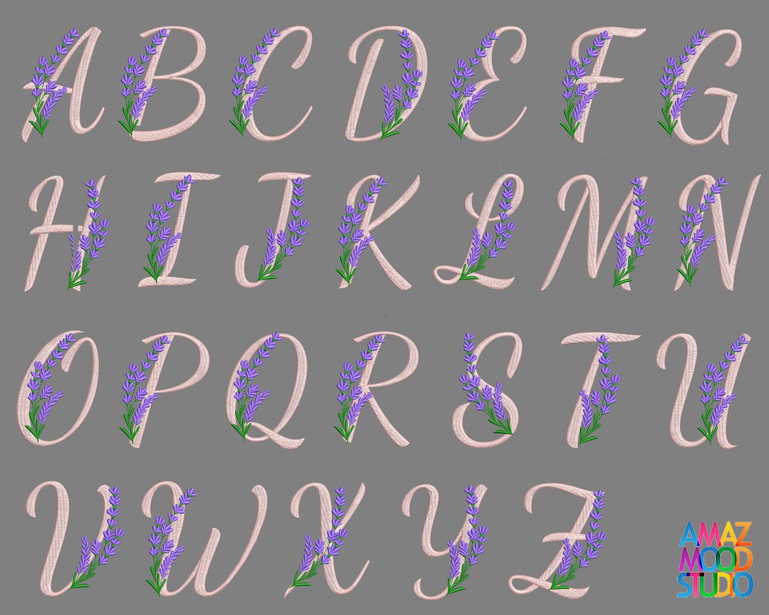 Alphabet Floral Lavender Monogram Font Machine Embroidery Design 26 ...