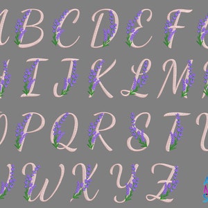 Alphabet Floral Lavender Monogram Font Machine Embroidery Design 26 letters