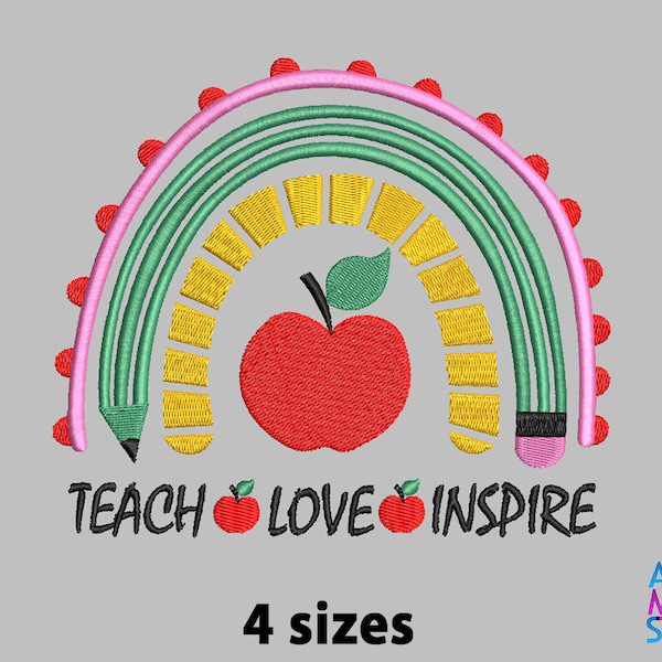School Teach Love Inspire Teacher Machine Embroidery Design