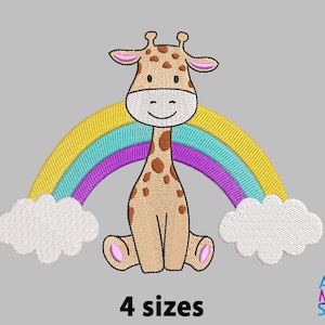 Cute giraffe with rainbow Machine Embroidery Design