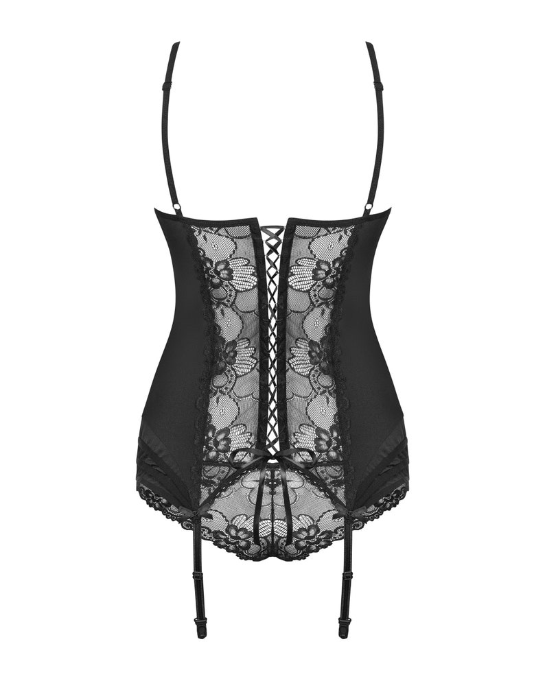 Heartina Black Lace Corset & Thong Panties Corsets Garter Belt Bustier