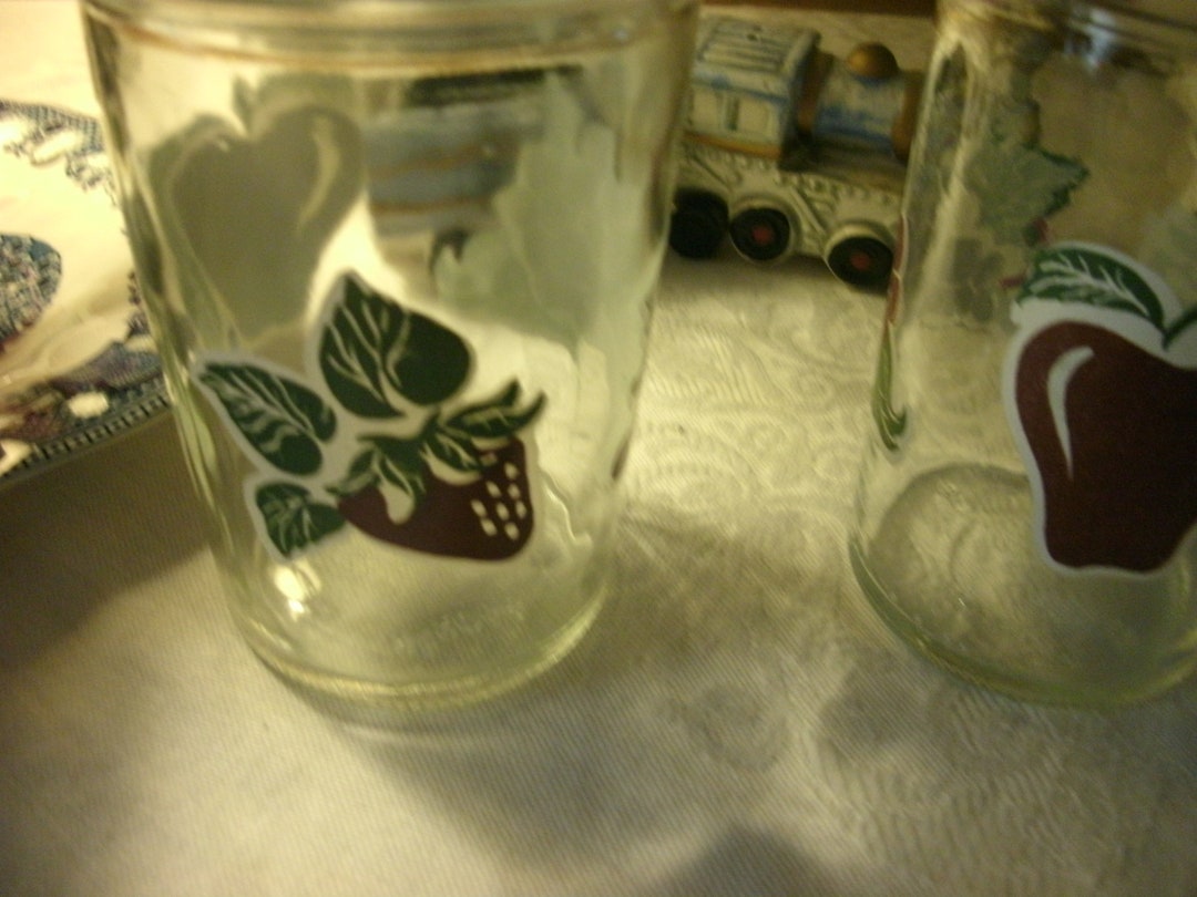 Jelly Jar Juice Glasses With Apple Strawberry and Grapes Etsy