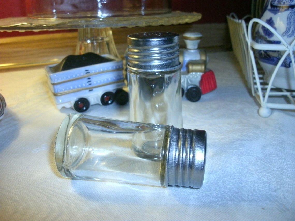 Glass Salt and Pepper Shakers with Metal Lids Etsy