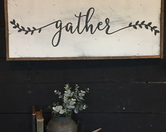 Farmhouse sign | GATHER | wall decor | wood framed sign | living room sign | home decor |