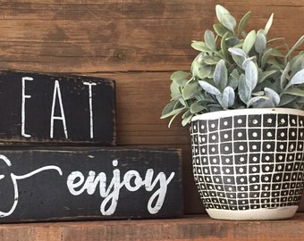 Eat & enjoy | shelf sitter | wood decor | farmhouse decor | word art