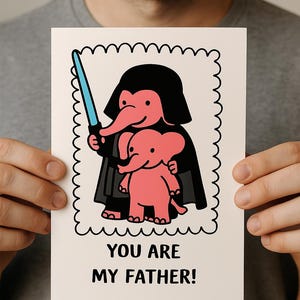 Fête des pères, Carte éléphant, Carte fête des pères imprimable, Éléphant rose, Inspiré de Star Wars, Téléchargement instantané, Fête des pères éléphant,